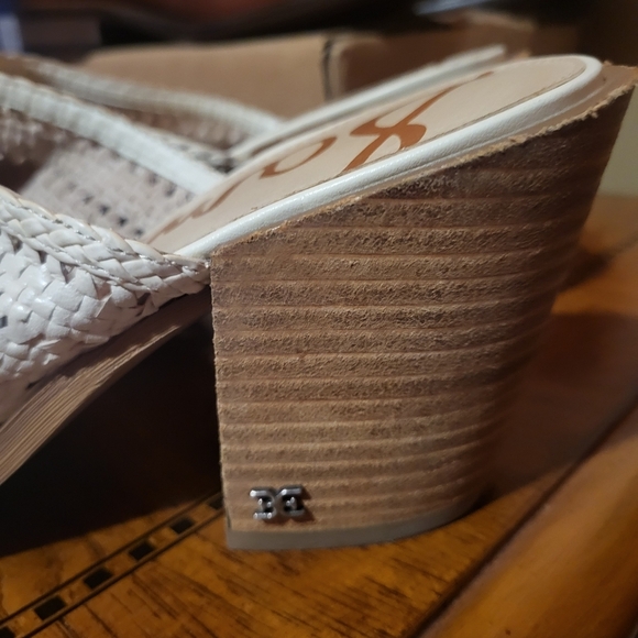 Sam Edelman Lillianna Ivory Woven Leather Pointed Slip On Block Heel Mules Sz 10 - Picture 13 of 13